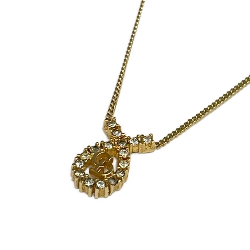 Christian Dior Necklace Gold Clear Hardware Rhinestones